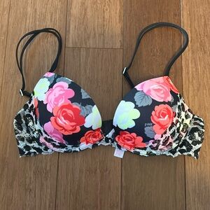 34A VS PINK Floral Lace Push-up Bra